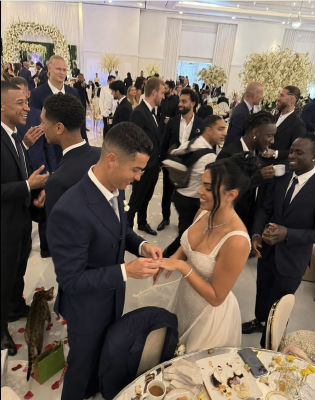 Deepfake of Cristiano Ronaldo and football players at a wedding ceremony