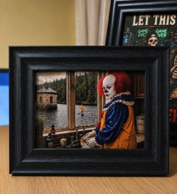 AI-generated image of Pennywise washing dishes at a kitchen sink