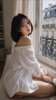 AI-generated image of a woman in a Paris apartment