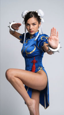 AI-generated image of Fei Fei Sun cosplaying as Street Fighter's Chun-Li