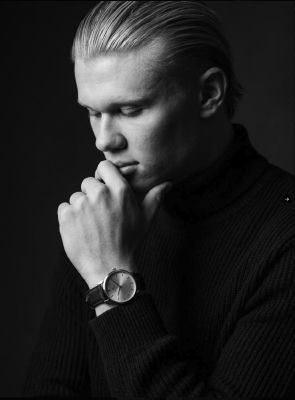 AI-generated black-and-white portrait of Erling Haaland
