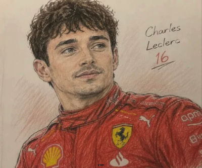 AI-generated portrait of Charles Leclerc in a Ferrari racing suit