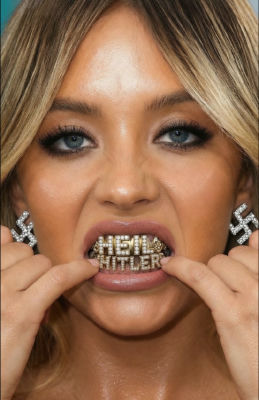 AI-generated image of Sydney Sweeney displaying a 'HELL HITLER' grill