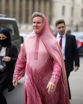 AI-generated image of Keir Starmer in a pink lacy robe