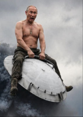 AI-generated image of Vladimir Putin riding a missile through clouds