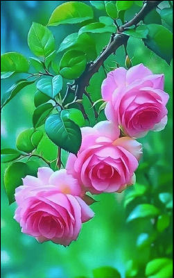 AI-generated pink roses on a branch