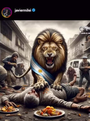 AI-generated image of an Argentine-flag lion shared on Javier Milei's X account