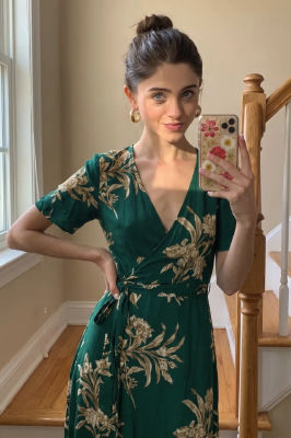 AI-generated image of Natalia Dyer in a green floral dress