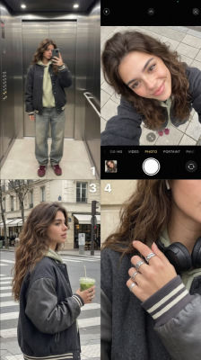AI-generated image of a woman in a four-panel selfie collage