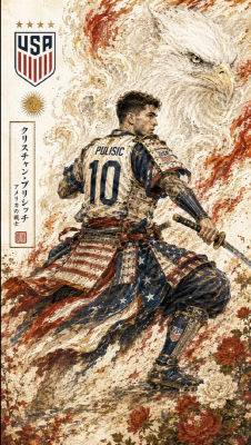 AI-generated samurai illustration of Christian Pulisic in USA #10 jersey