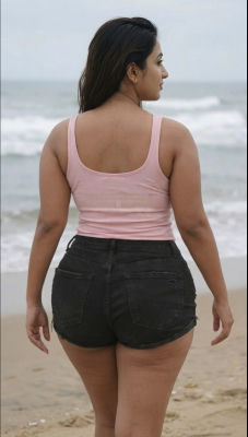 AI-generated image of a woman standing on a beach