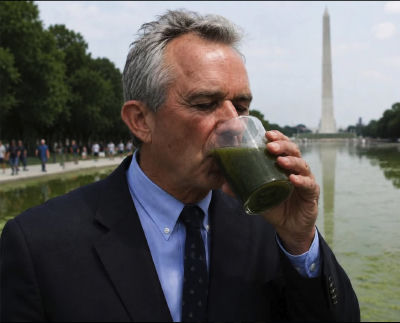 AI-generated image of Robert F. Kennedy Jr. drinking green liquid by the Washington Monument