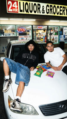 AI-generated image appearing to show two man at a 24-hour liquor store