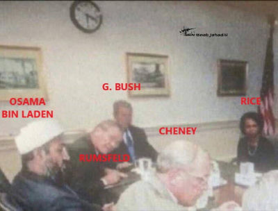 Deepfake image detected of George W. Bush, Dick Cheney, Donald Rumsfeld, Osama bin Laden, and Condoleezza Rice at a White House meeting