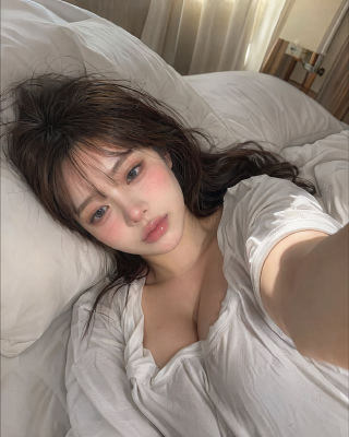 AI-generated selfie of a woman in bed