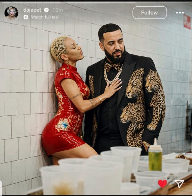 AI image detected of Doja Cat and French Montana in a tiled room