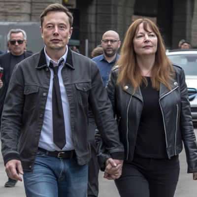 AI-generated image of Elon Musk holding hands with a woman on a city street