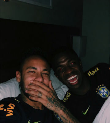 AI-generated image of Neymar and Vinícius Júnior in Brazil jerseys