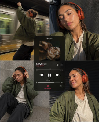 AI-generated image of a woman promoting Sony WH-1000XM5 headphones on the subway