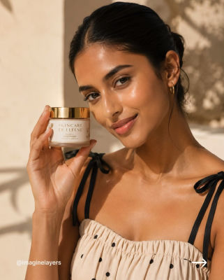 AI-generated image of a woman holding a skincare jar