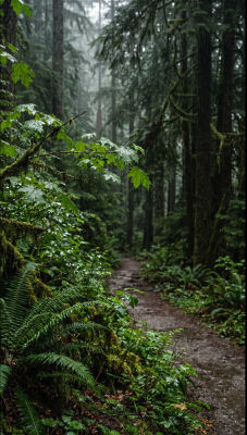 AI-generated image of a misty rainforest trail