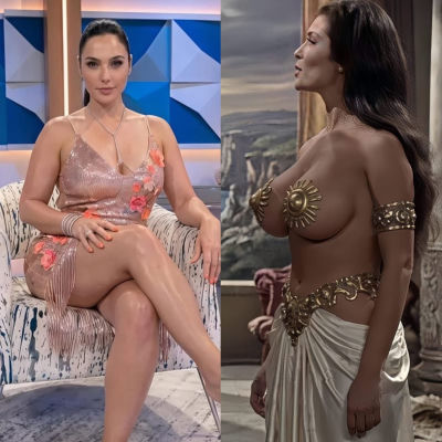 AI-generated images of Gal Gadot in talk show dress and fantasy warrior costume