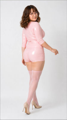 AI-generated image of a woman  in pink latex outfit