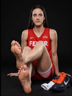AI-generated image of Caitlin Clark barefoot in Indiana Fever jersey