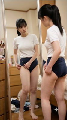 AI-generated image of an unidentified woman in a bedroom mirror scene