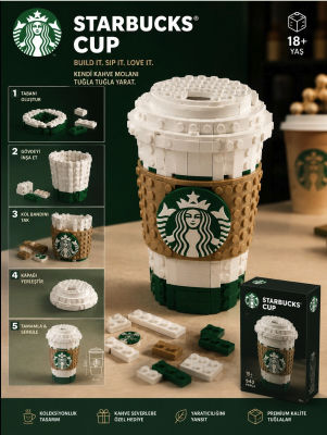 AI-generated Starbucks-branded brick-building cup product advertisement