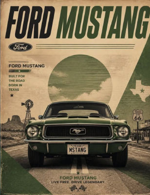 AI-generated vintage Ford Mustang Texas poster