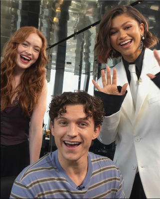 AI-generated image of Tom Holland, Zendaya, and Sadie Sinks laughing together