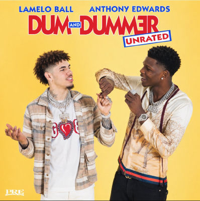 AI-generated 'Dum and Dummer Unrated' parody poster of LaMelo Ball and Anthony Edwards