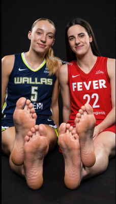 AI-generated image of Paige Bueckers and Caitlin Clark posing with bare feet