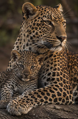 AI-generated photo of a leopard with cub