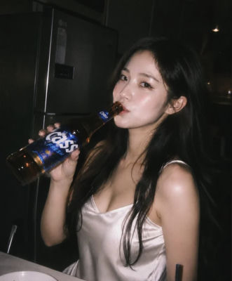AI-generated image of a woman drinking Cass Fresh beer