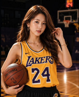AI-generated image a woman in a Lakers #24 jersey