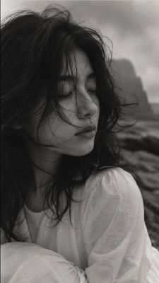 AI-generated black-and-white portrait of an unidentified woman
