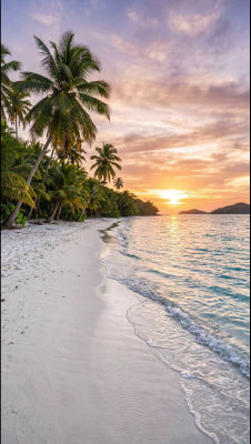 AI-generated tropical beach sunset scene with palm trees