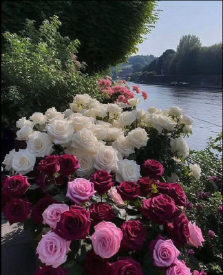 AI-generated image of roses along a riverbank