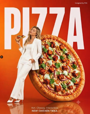AI-generated pizza advertisement featuring a woman 
