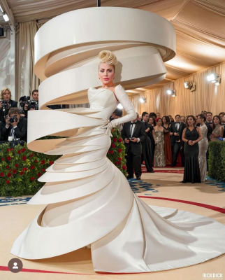 AI-generated image of Lady Gaga in sculptural gown on red carpet