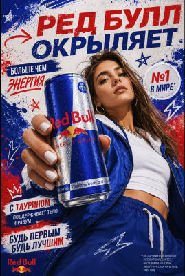 AI-generated Red Bull advertisement featuring an unidentified woman