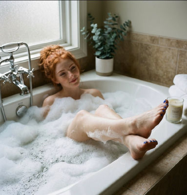AI-generated image of a woman in a bubble bath