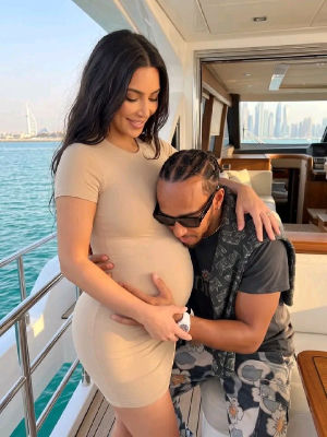 AI-generated image of Kim Kardashian pregnant and Lewis Hamilton on a yacht