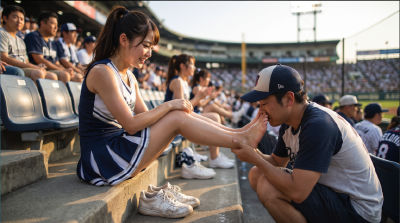 AI-Generated Image of a Baseball Fan Smelling a Cheerleader's Foot