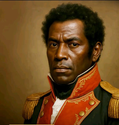 AI-generated portrait of Vicente Guerrero in military uniform