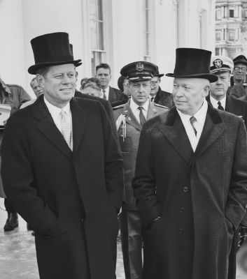 Deepfake of John F. Kennedy and Dwight D. Eisenhower at a formal outdoor event