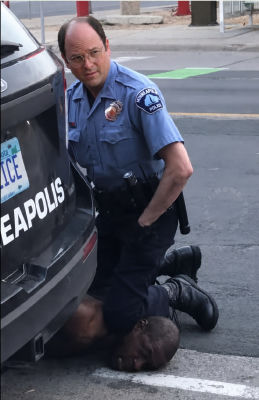 AI-generated image of Jason Alexander in a Minneapolis police restraint scene
