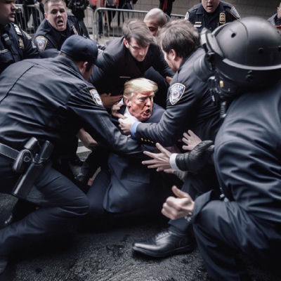 AI-generated image of Donald Trump being restrained by police officers